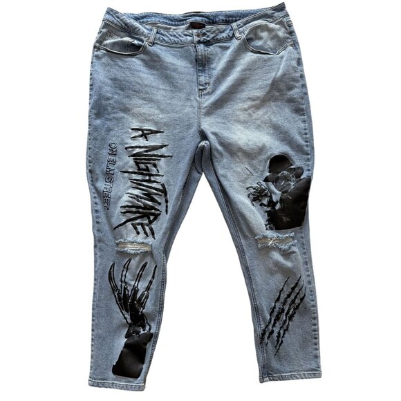 A Nightmare On Elm Street Mom Destructed Jeans Size 20 Halloween Freddy Krueger - Picture 1 of 6
